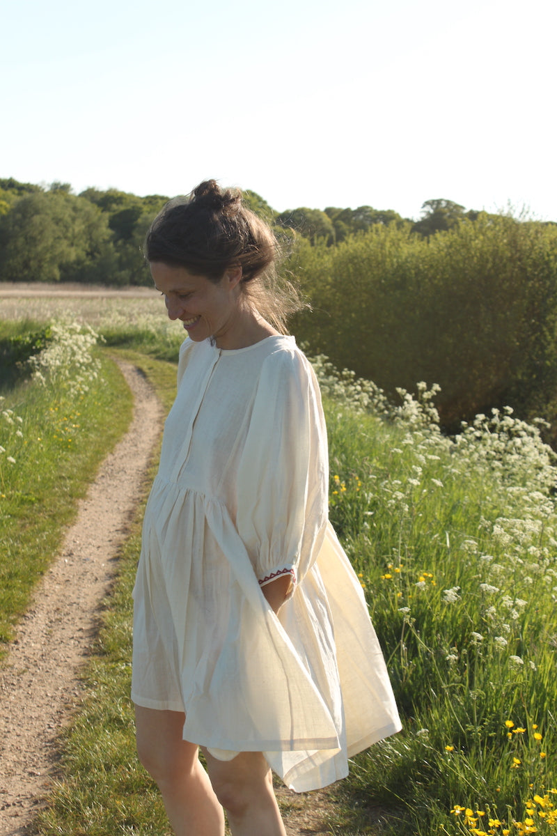 Jennifer Smock Dress - natural/red