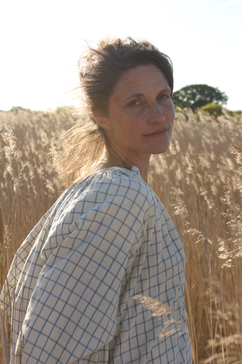 Grace Dress in light blue check