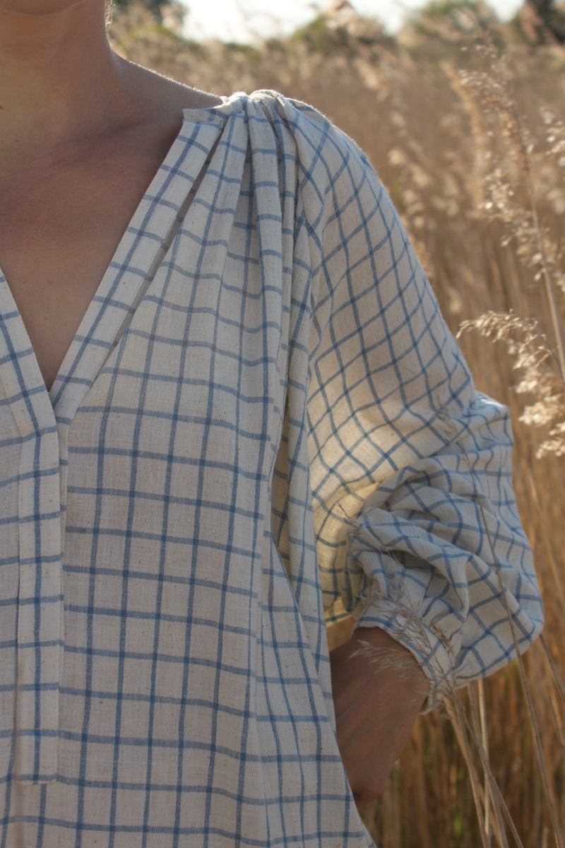 Grace Dress in light blue check